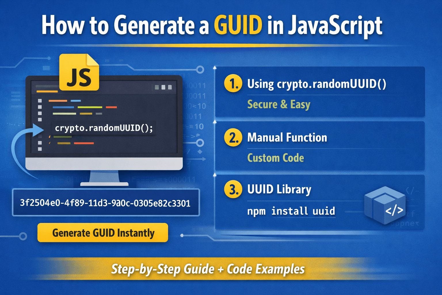Generate GUID in JavaScript: UUID Example + Free Tool